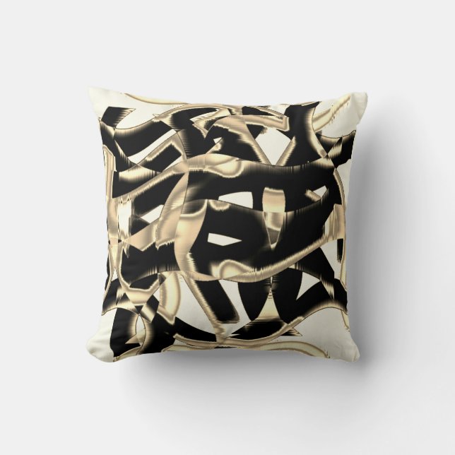 Almofada Sucos de bege e preto, fita destruída em claro (Frente)