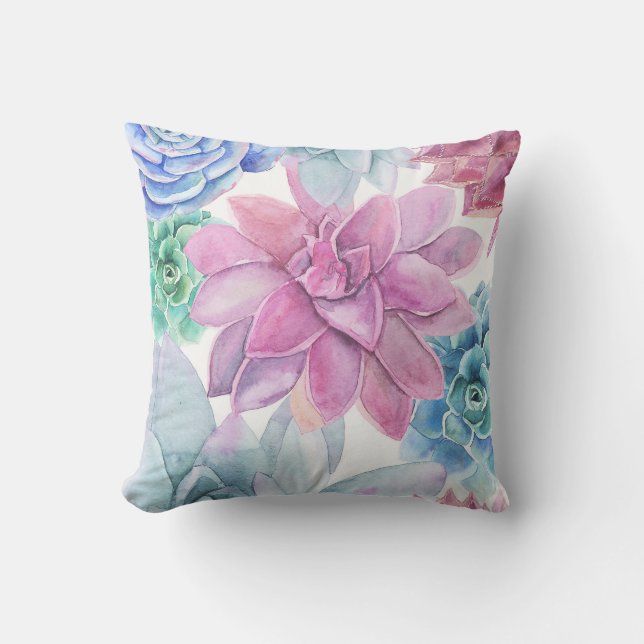 Almofada Suculentas Moderno Chic Jardim Floral Branco Festa (Frente)