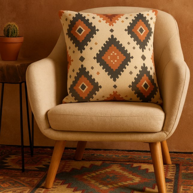 Almofada Sudoeste de Terracotta e Diamante do Carvão (southwestern diamond pattern throw pillow)