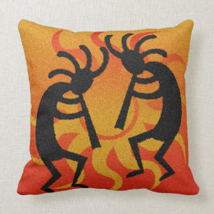 Almofada Sudoeste preto e alaranjado Kokopelli Sun tribal