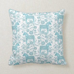 Almofada Sueco Dala Horse Tradicional Folk Art Teal Green