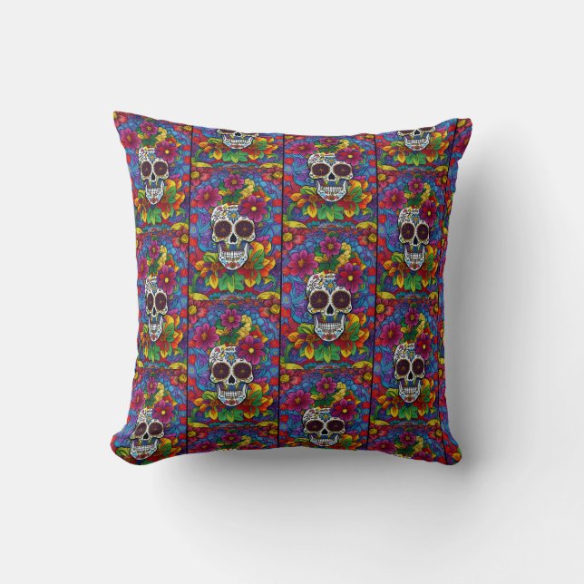 Almofada Sugar Skull Art - Floral Fiesta (Frente)