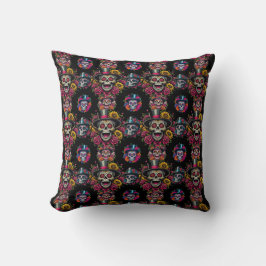 Almofada Sugar Skull Art - Top Hat Floral Fiesta