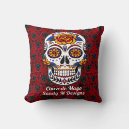 Almofada Sugar Skull Cinco de Mayo Red Floral Nome