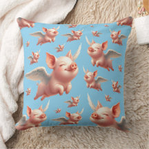 Suínos bonitos voando alegremente em céus azuis su