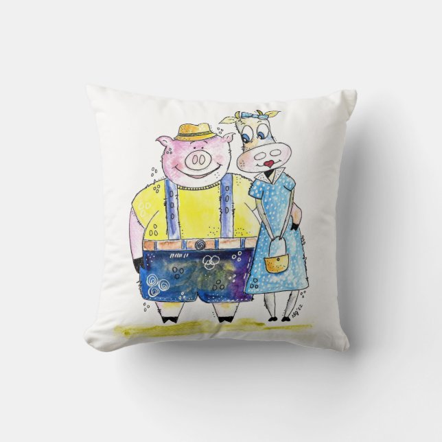 Almofada Suínos e Vacas, brancos e cúbicos (Frente)