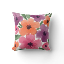 Summer Break Pillow – Watercolor Floral Botanical