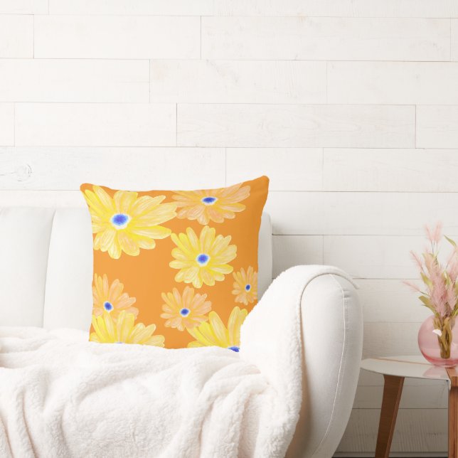 Almofada Summer Turquoise Yellow Floral Throw Pillow (Sofá)