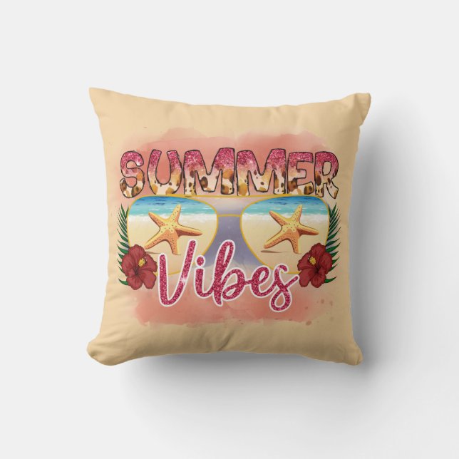 Almofada Summer Vibes | Design de óculos de sol da praia co (Frente)