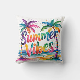 Almofada Summer Vibes Palmeiras tropicais e Sunset Oceânico