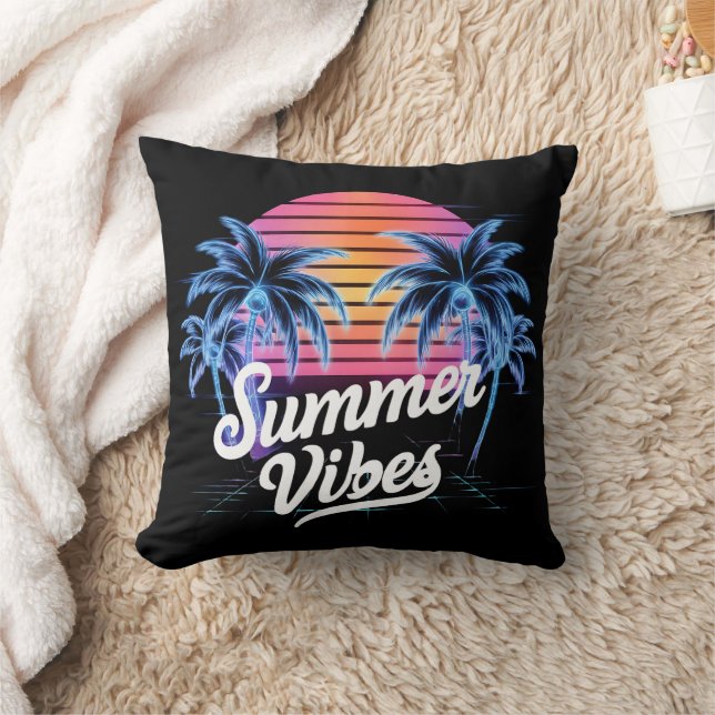 Almofada Summer Vibes Synthwave T-Shirt - Neon Palm Tree (Cobertor)