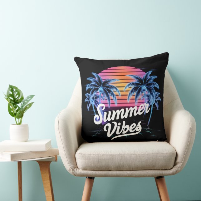 Almofada Summer Vibes Synthwave T-Shirt - Neon Palm Tree (Cadeira)