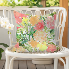 Almofada Summer Watercolor Botanical Peach Coral Yellow