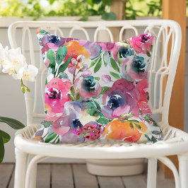 Almofada Summer Watercolor Floral Indigo Red Pink Orange