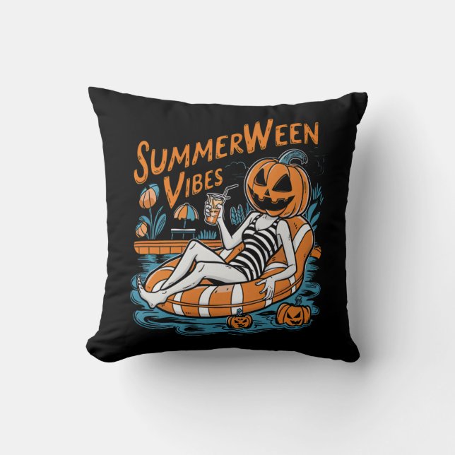 Almofada Summerwin Vibes Spooky Summer Pumpkin Cute (Frente)