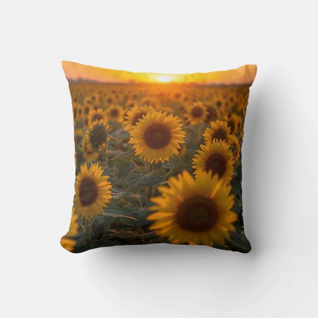 Almofada Sunflower Field Throw Pillow Vibrant Floral Decor (Frente)
