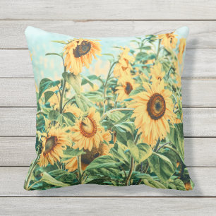 Almofada Sunflower Field Yellow Teal Floral Art
