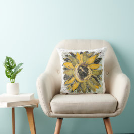 Almofada Sunflower Yellow Green Black Watercolor Style Art