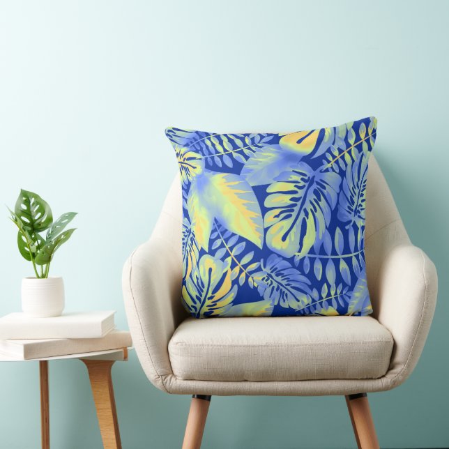 Almofada Sunny Blue e Orange Palm Leaf Tropical Beach (Cadeira)