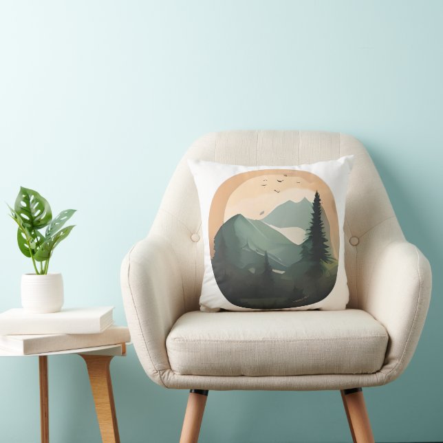 Almofada Sunrise Sobre Picos: Uma Cena Tranquila De Montanh (Cadeira)