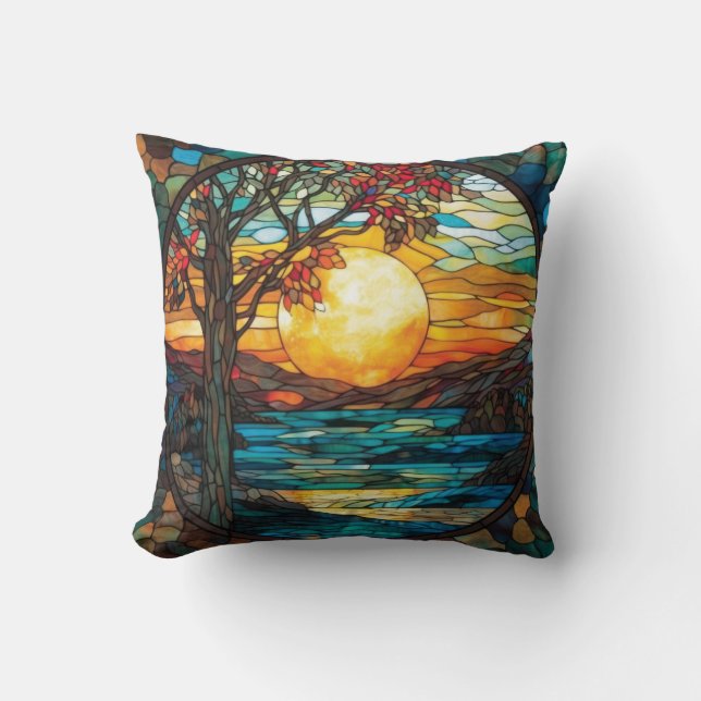 Almofada Sunset Autumn Scene Throw Pillow (Frente)