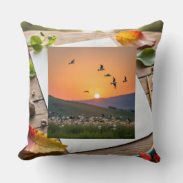 Almofada Sunset Birds Illustration on Drawing Sheet