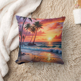 Almofada Sunset de praia tropical personalizado | Arte Cost