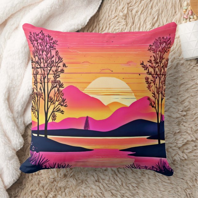 Almofada Sunset Dourado Sobre Arte Rosa (Cobertor)