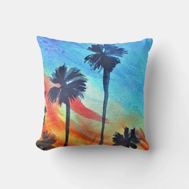 Almofada Sunset Palm tree surf (Frente)