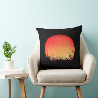 Almofada Sunset Sunrise Red Color Meadow Field Serene Peace