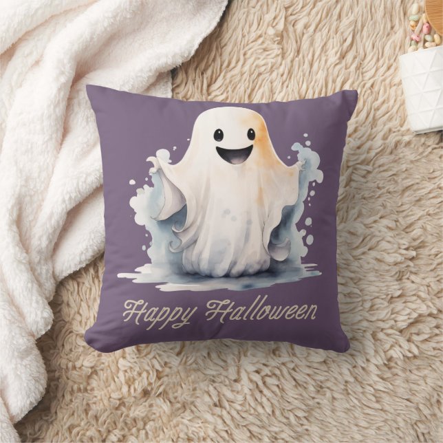 Almofada Super Fofo e Fantasma Feliz Roxo Feliz Halloween (Cobertor)