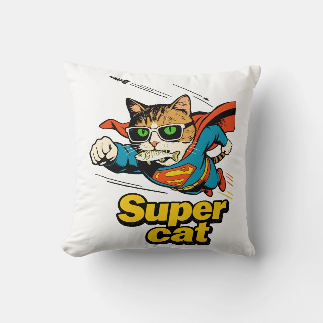 Almofada Super Gato Voando com Peixe  (Frente)