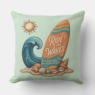 Almofada Surf & Sea: Vintage Surfing Quote Throw Pillow