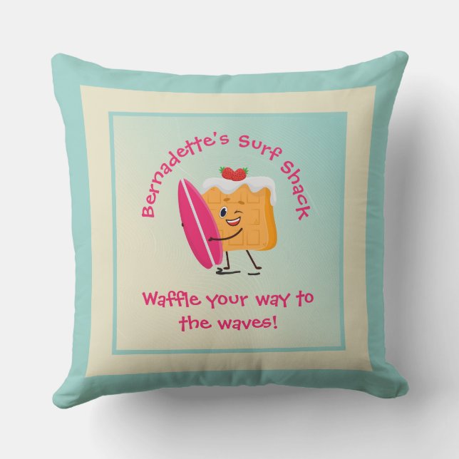 Almofada Surfer Humorístico de Waffle com o Texto do Nome d (Verso)