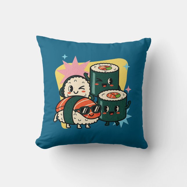 Almofada Sushi Kawaii Retro Comida Japonesa Fofa (Frente)
