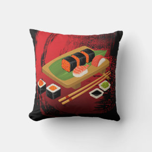 Almofada Sushi Preto e Vermelho Elegante e Moderno
