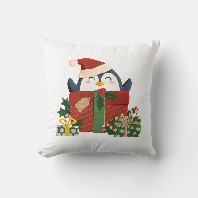 Almofada Süßer Pinguin wünscht frohe Weihnachten (Frente)