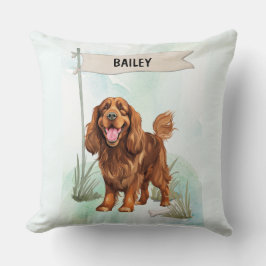 Almofada Sussex Spaniel Watercolor Personalized Dog