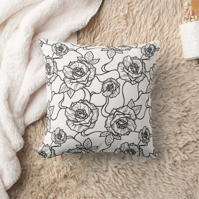 Almofada Sussurros de Rosa, Padrão Floral Elegante de Arte  (Cobertor)