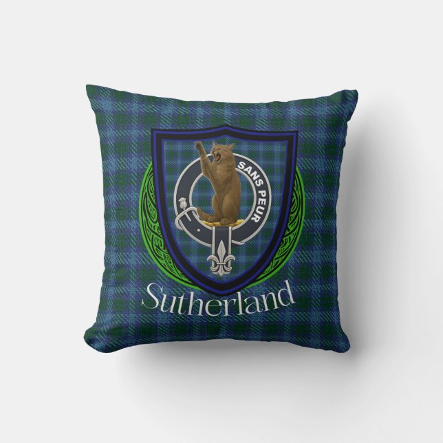 Almofada Sutherland Scottish Clan Tartan & Crest (Frente)