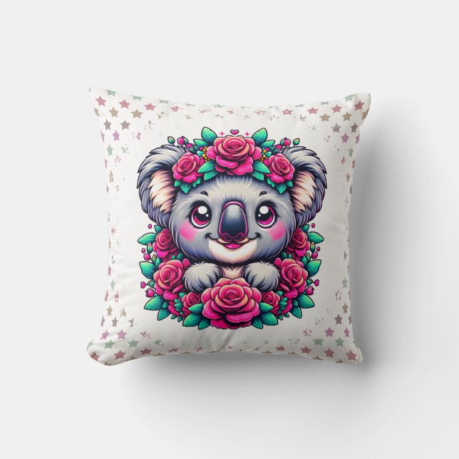 Almofada Sweet Koala with Pink Rose Wreath  (Frente)