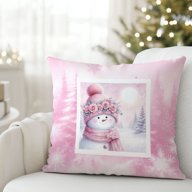 Almofada Sweet Pink Forest Pinkmas Snowman Kids Cushion (Sweet Pink Forest Pinkmas Snowman Kids Cushion)
