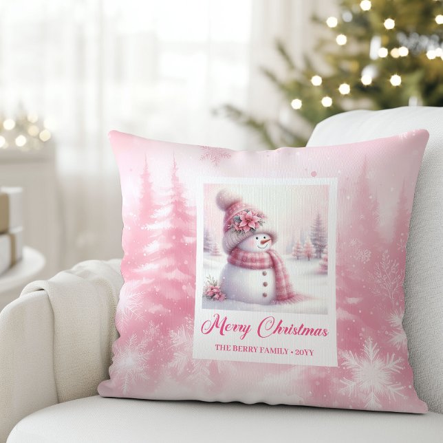 Almofada Sweet Pinkmas Snowman Winter Forest Pillow Decor (Sweet Pinkmas Snowman Winter Forest Pillow Decor)