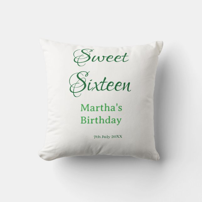 Almofada Sweet Sixteen green name date calligraphy boho ret (Frente)