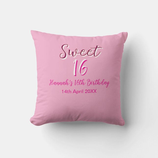 Almofada Sweet sixteen pink white name date bold letter mar (Frente)