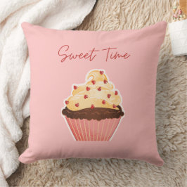 Almofada Sweet Time Valentine Cupcake Pink Throw Pillow