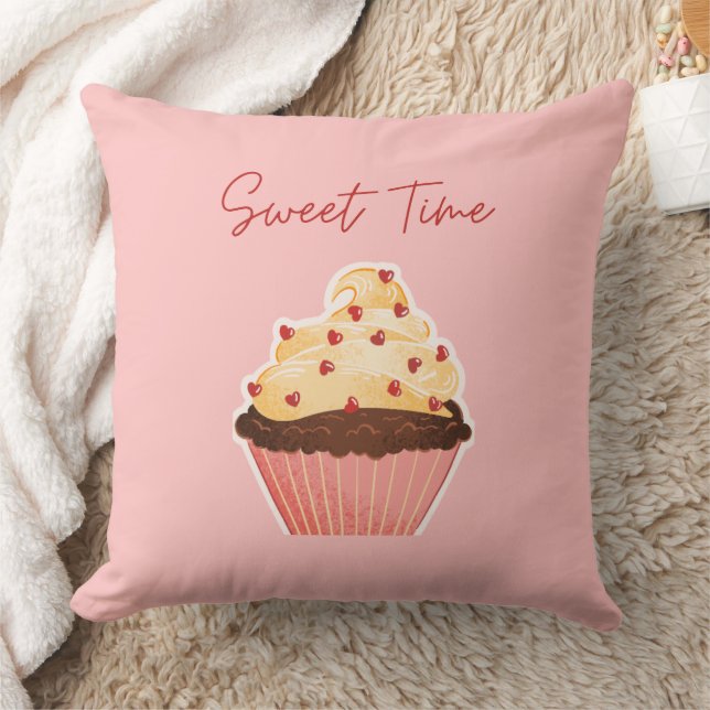 Almofada Sweet Time Valentine Cupcake Pink Throw Pillow (Cobertor)