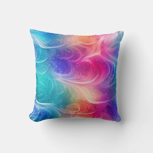 Almofada Swirling Rainbow Abstract Throw Pillow (Frente)