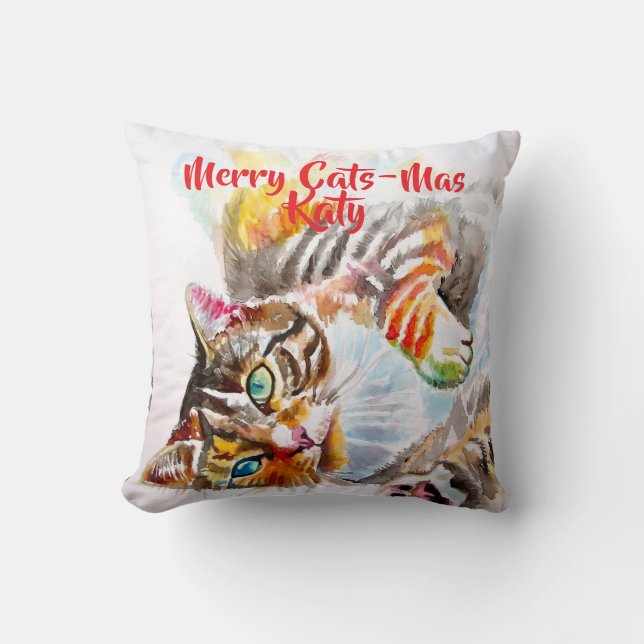 Almofada Tabby Cat Cats Merry Christmas Cats-Mus Girls (Frente)
