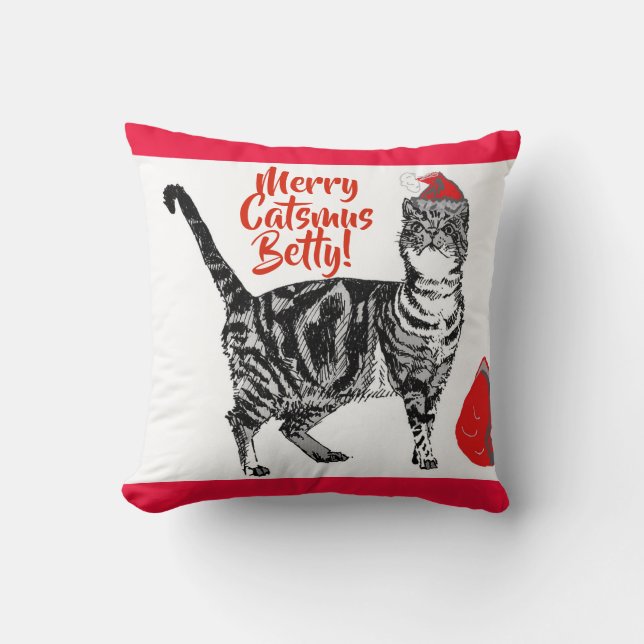 Almofada Tabby Cat Felry Christmas Girls Name Cushion (Frente)